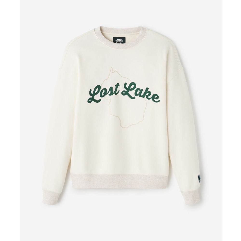 Roots Canada Lost Lakes White Green Cotton Pullover Sweatshirt Mens‎ Small